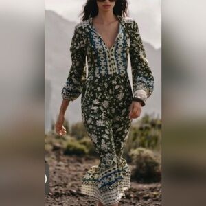 ZARA Green Blue Floral Paisley Lightweight Dress